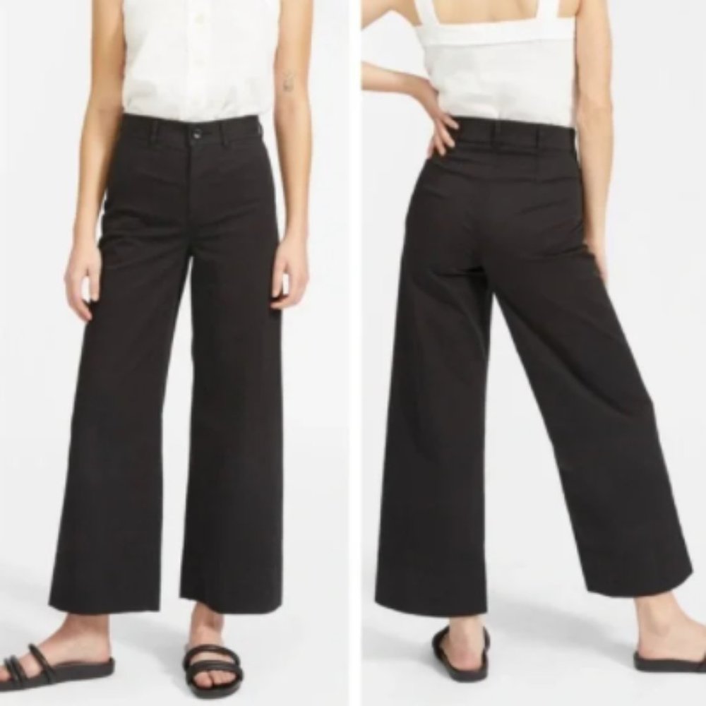 Everlane Lightweight Wide Leg High Rise Crop Cotton Pants Washed Black 4